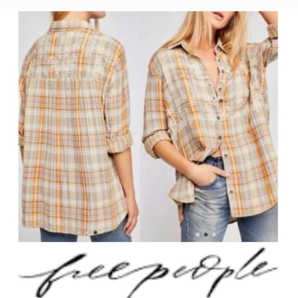 Free People Magical Plaid Embroidered Flannel